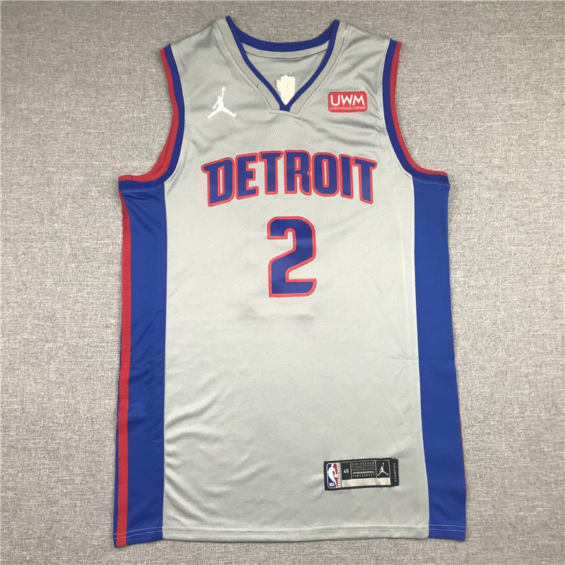 Men Detroit Pistons 2 Cunningham Grey Game NBA Jersey